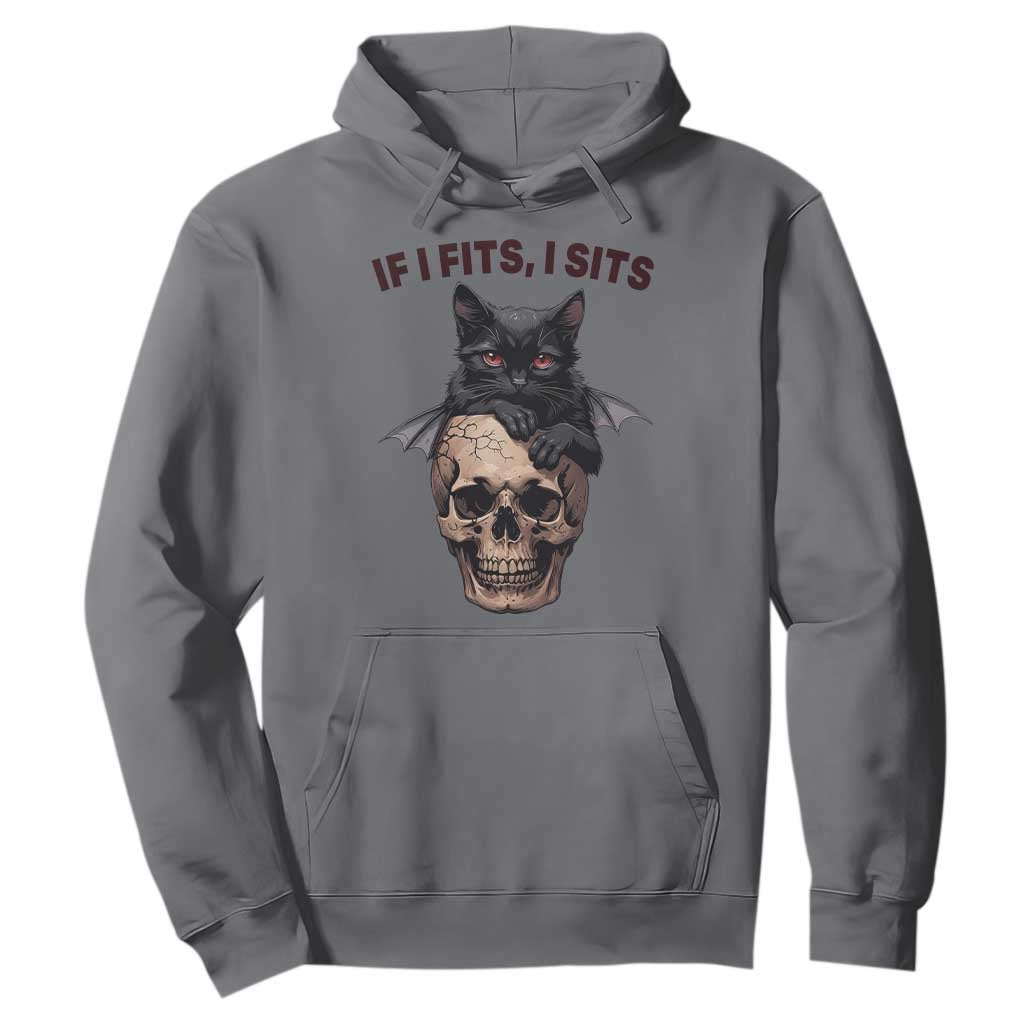 Gothic Cat Skull Graphic Hoodie If I Fits I Sits Creepy Cute Gift TS12 Charcoal Print Your Wear