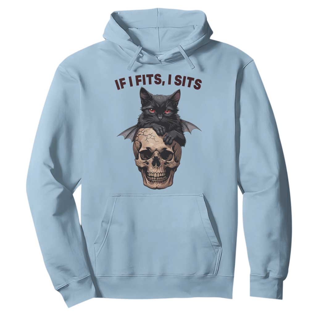 Gothic Cat Skull Graphic Hoodie If I Fits I Sits Creepy Cute Gift TS12 Light Blue Print Your Wear