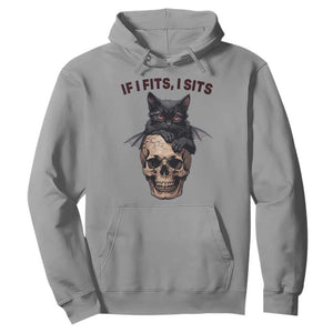 Gothic Cat Skull Graphic Hoodie If I Fits I Sits Creepy Cute Gift TS12 Sport Gray Print Your Wear