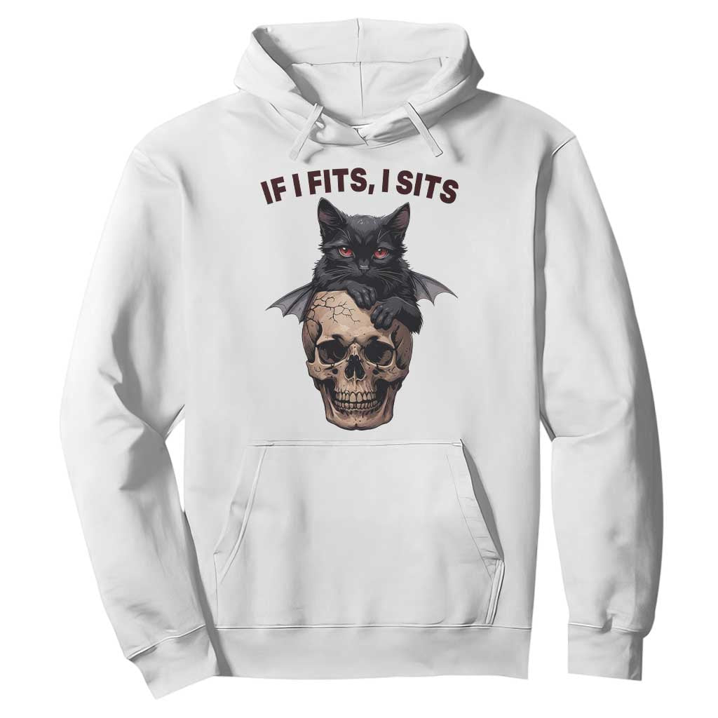 Gothic Cat Skull Graphic Hoodie If I Fits I Sits Creepy Cute Gift TS12 White Print Your Wear
