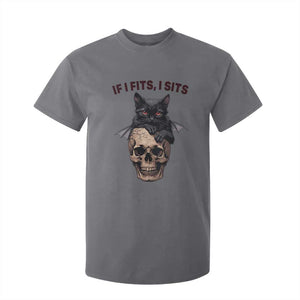 Gothic Cat Skull Graphic T Shirt For Kid If I Fits I Sits Creepy Cute Gift TS12 Charcoal Print Your Wear
