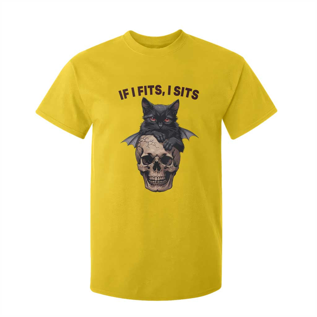 Gothic Cat Skull Graphic T Shirt For Kid If I Fits I Sits Creepy Cute Gift TS12 Daisy Print Your Wear