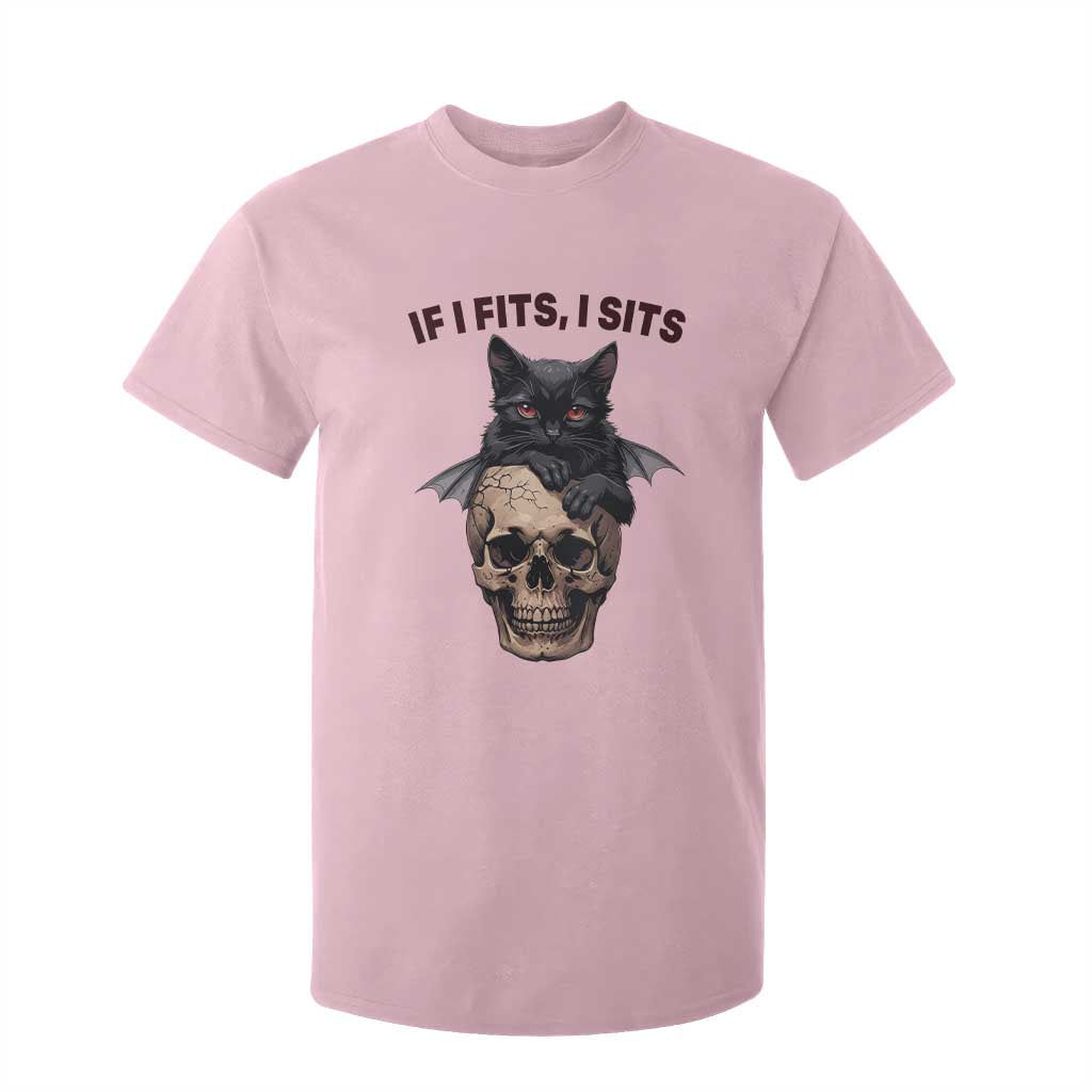 Gothic Cat Skull Graphic T Shirt For Kid If I Fits I Sits Creepy Cute Gift TS12 Light Pink Print Your Wear