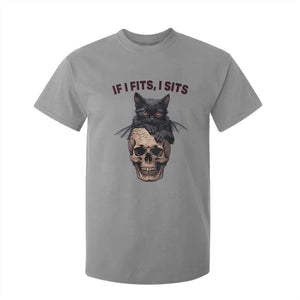 Gothic Cat Skull Graphic T Shirt For Kid If I Fits I Sits Creepy Cute Gift TS12 Sport Gray Print Your Wear