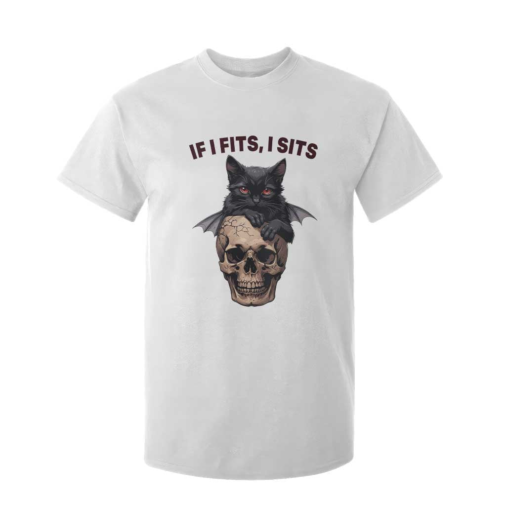 Gothic Cat Skull Graphic T Shirt For Kid If I Fits I Sits Creepy Cute Gift TS12 White Print Your Wear