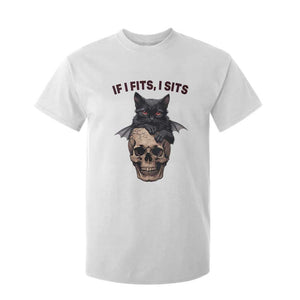 Gothic Cat Skull Graphic T Shirt For Kid If I Fits I Sits Creepy Cute Gift TS12 White Print Your Wear