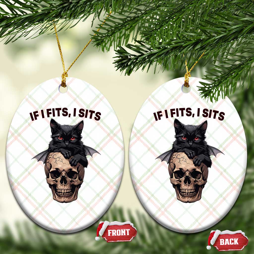 Gothic Cat Skull Graphic Ceramic Ornament If I Fits I Sits Creepy Cute Gift TS12 Print Your Wear