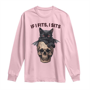 Gothic Cat Skull Graphic Long Sleeve Shirt If I Fits I Sits Creepy Cute Gift TS12 Light Pink Print Your Wear
