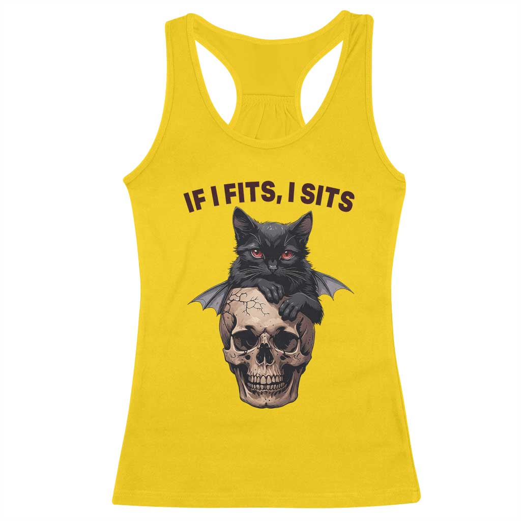 Gothic Cat Skull Graphic Racerback Tank Top If I Fits I Sits Creepy Cute Gift TS12 Daisy Print Your Wear
