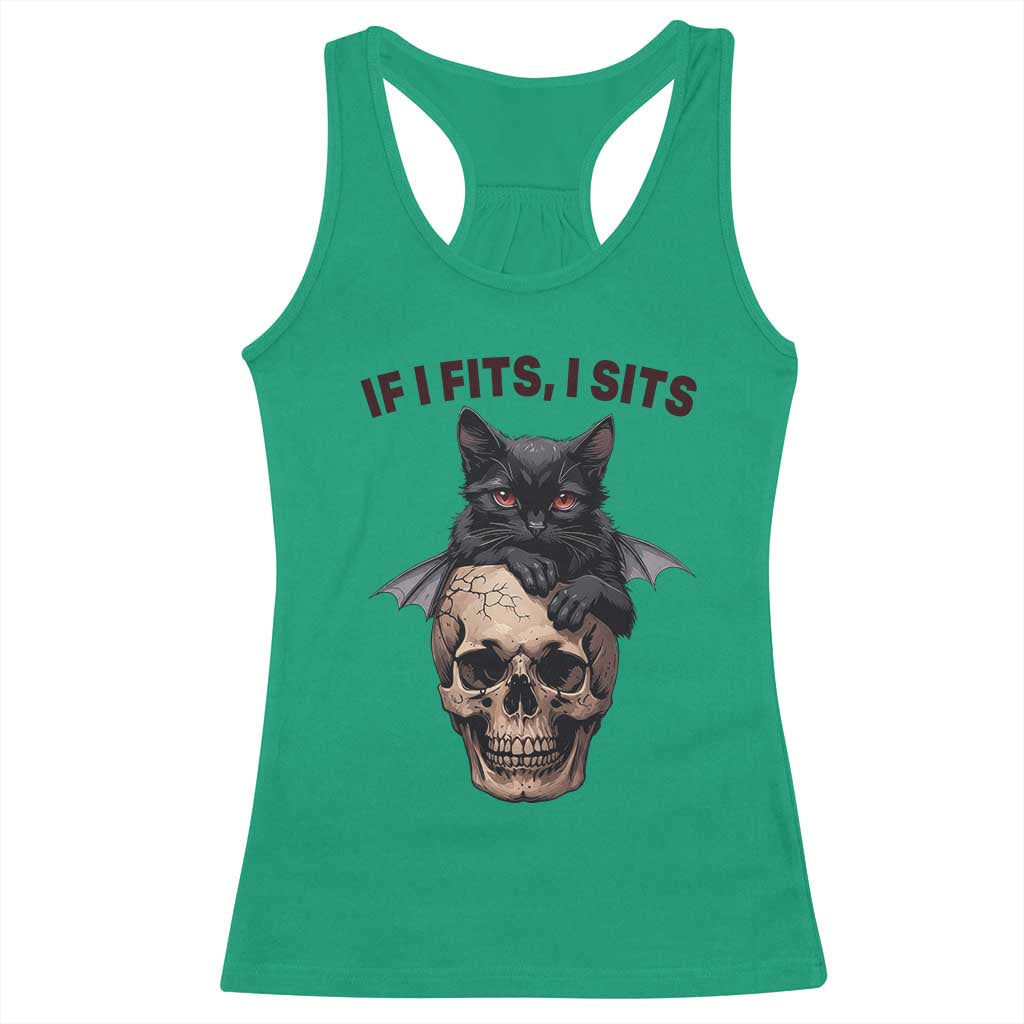 Gothic Cat Skull Graphic Racerback Tank Top If I Fits I Sits Creepy Cute Gift TS12 Irish Green Print Your Wear