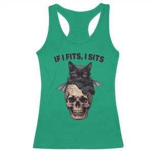 Gothic Cat Skull Graphic Racerback Tank Top If I Fits I Sits Creepy Cute Gift TS12 Irish Green Print Your Wear