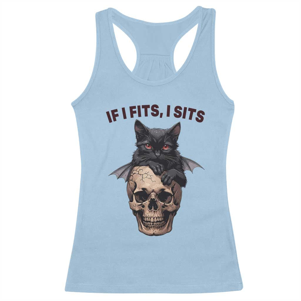 Gothic Cat Skull Graphic Racerback Tank Top If I Fits I Sits Creepy Cute Gift TS12 Light Blue Print Your Wear