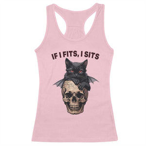 Gothic Cat Skull Graphic Racerback Tank Top If I Fits I Sits Creepy Cute Gift TS12 Light Pink Print Your Wear