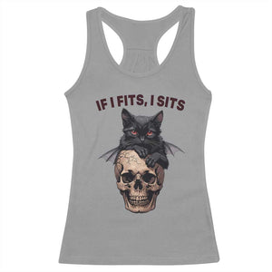 Gothic Cat Skull Graphic Racerback Tank Top If I Fits I Sits Creepy Cute Gift TS12 Sport Gray Print Your Wear