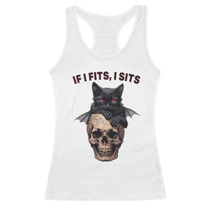 Gothic Cat Skull Graphic Racerback Tank Top If I Fits I Sits Creepy Cute Gift TS12 White Print Your Wear