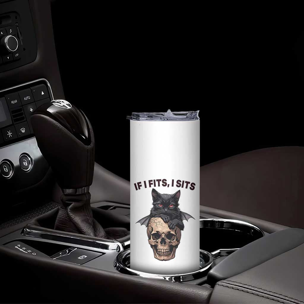Gothic Cat Skull Graphic Skinny Tumbler If I Fits I Sits Creepy Cute Gift TS12 Print Your Wear