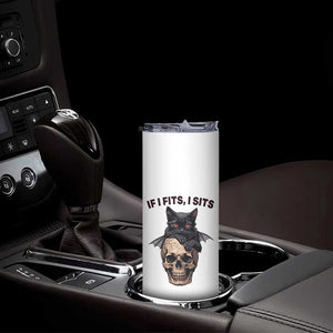 Gothic Cat Skull Graphic Skinny Tumbler If I Fits I Sits Creepy Cute Gift TS12 Print Your Wear