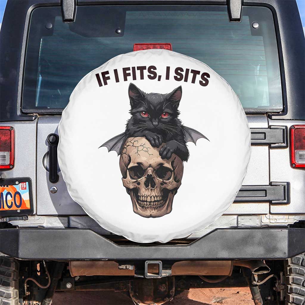 Gothic Cat Skull Graphic Spare Tire Cover If I Fits I Sits Creepy Cute Gift TS12 No hole White Print Your Wear