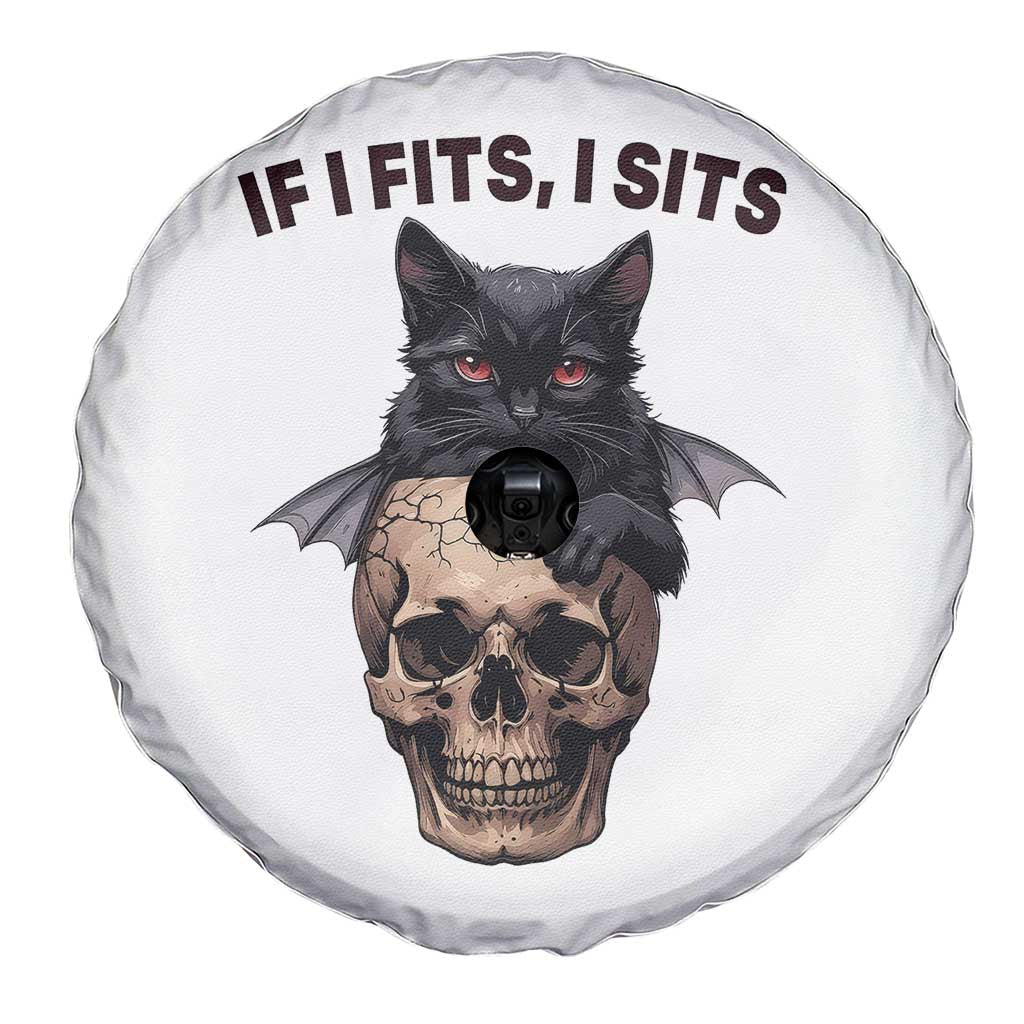 Gothic Cat Skull Graphic Spare Tire Cover If I Fits I Sits Creepy Cute Gift TS12 Print Your Wear
