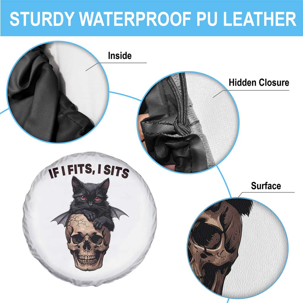 Gothic Cat Skull Graphic Spare Tire Cover If I Fits I Sits Creepy Cute Gift TS12 Print Your Wear