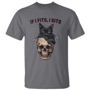 Gothic Cat Skull Graphic T Shirt If I Fits I Sits Creepy Cute Gift TS12 Charcoal Print Your Wear