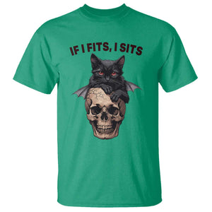 Gothic Cat Skull Graphic T Shirt If I Fits I Sits Creepy Cute Gift TS12 Irish Green Print Your Wear