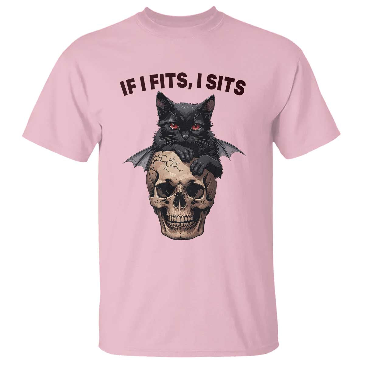 Gothic Cat Skull Graphic T Shirt If I Fits I Sits Creepy Cute Gift TS12 Light Pink Print Your Wear