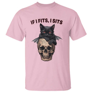 Gothic Cat Skull Graphic T Shirt If I Fits I Sits Creepy Cute Gift TS12 Light Pink Print Your Wear