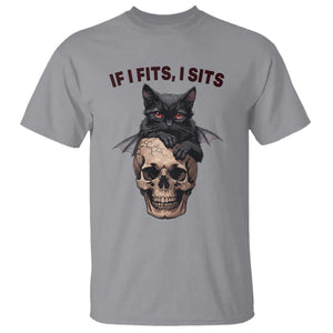 Gothic Cat Skull Graphic T Shirt If I Fits I Sits Creepy Cute Gift TS12 Sport Gray Print Your Wear