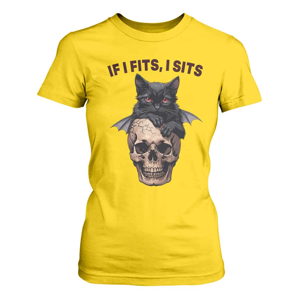 Gothic Cat Skull Graphic T Shirt For Women If I Fits I Sits Creepy Cute Gift TS12 Daisy Print Your Wear