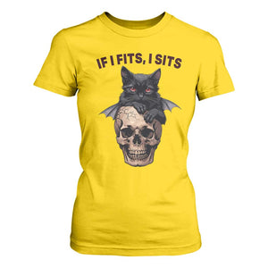 Gothic Cat Skull Graphic T Shirt For Women If I Fits I Sits Creepy Cute Gift TS12 Daisy Print Your Wear