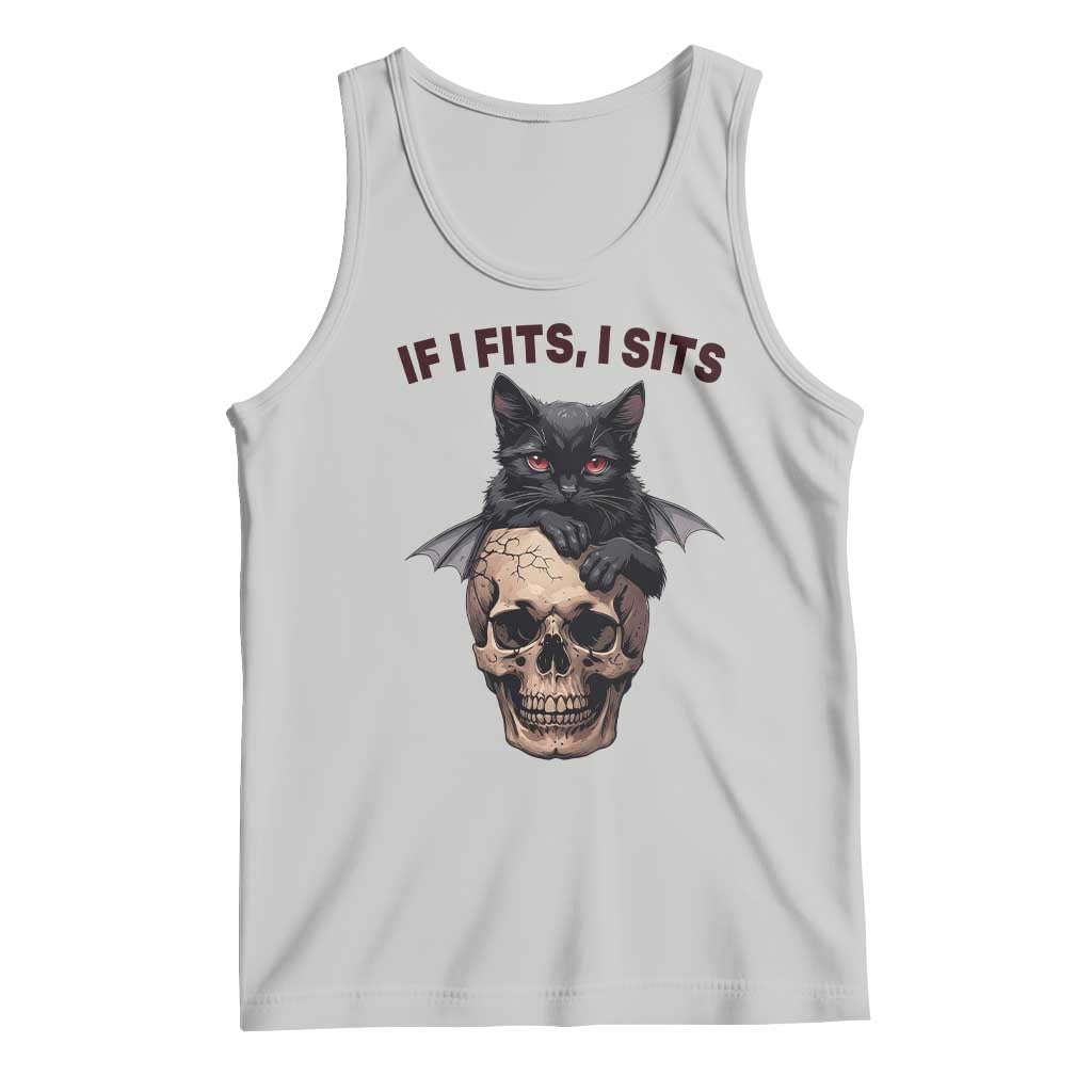 Gothic Cat Skull Graphic Tank Top If I Fits I Sits Creepy Cute Gift TS12 Ash Print Your Wear