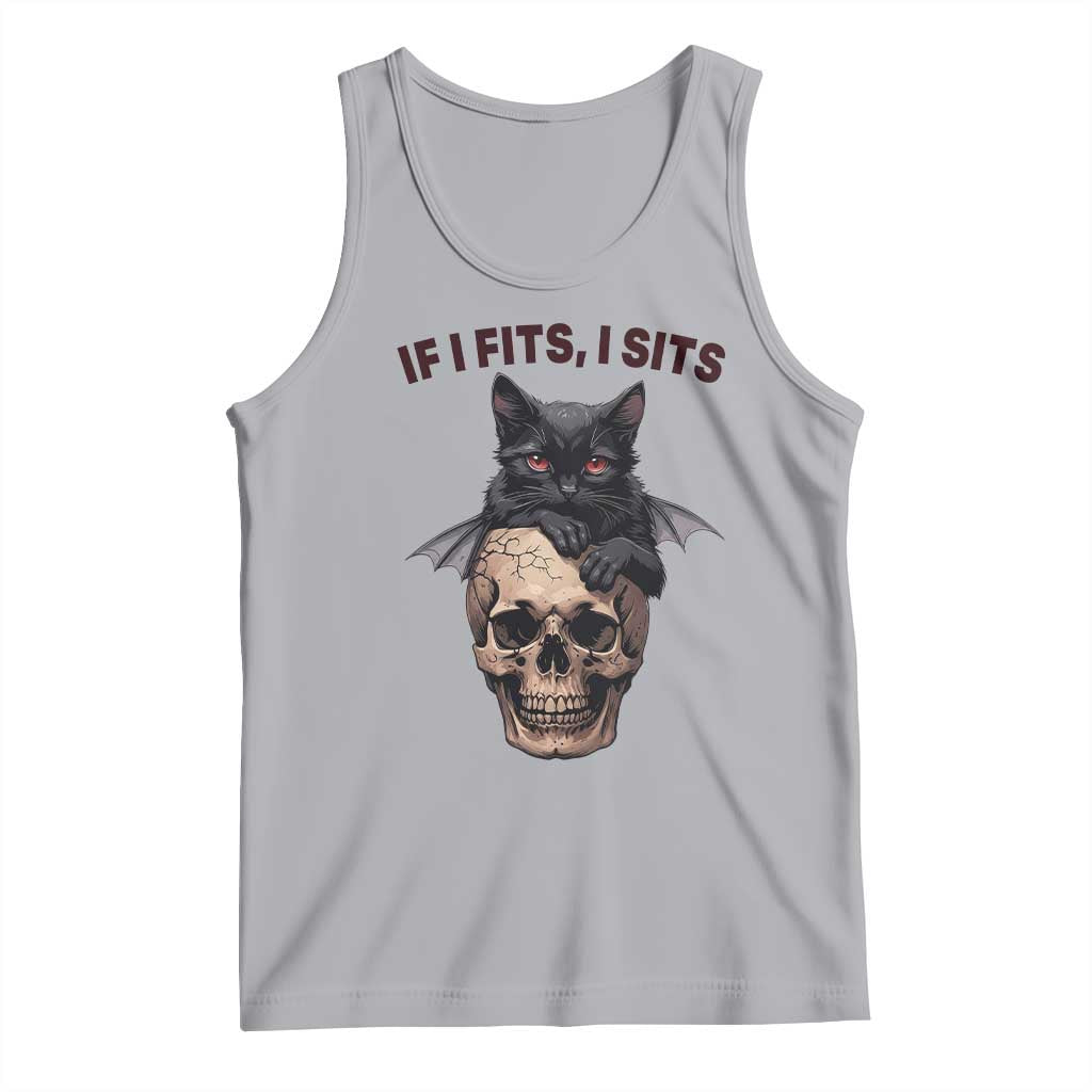 Gothic Cat Skull Graphic Tank Top If I Fits I Sits Creepy Cute Gift TS12 Athletic Heather Print Your Wear