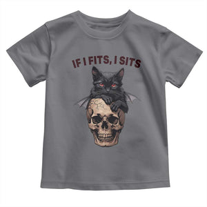 Gothic Cat Skull Graphic Toddler T Shirt If I Fits I Sits Creepy Cute Gift TS12 Charcoal Print Your Wear