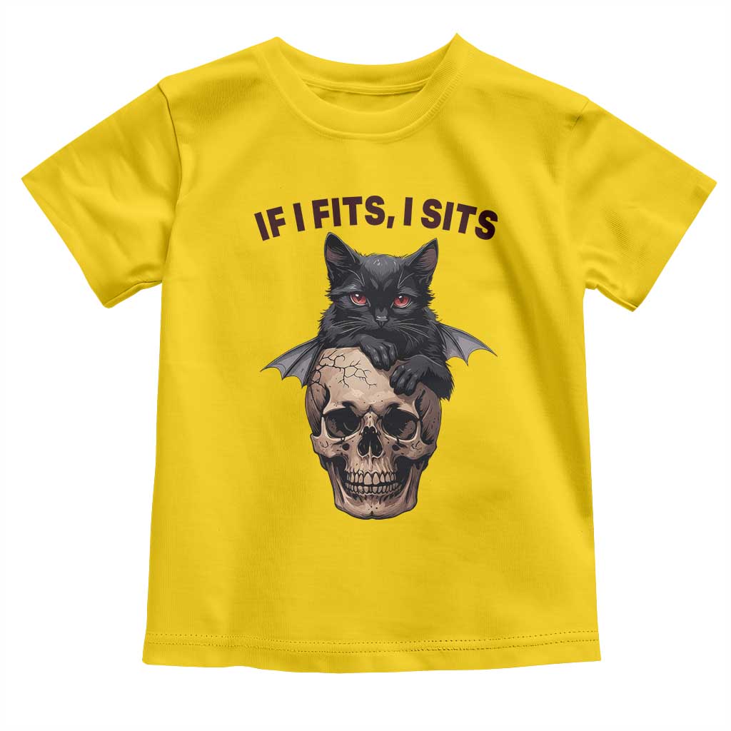 Gothic Cat Skull Graphic Toddler T Shirt If I Fits I Sits Creepy Cute Gift TS12 Daisy Print Your Wear