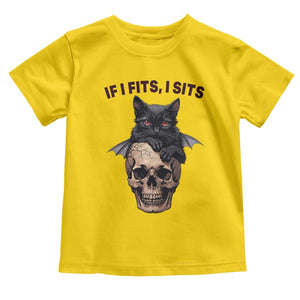 Gothic Cat Skull Graphic Toddler T Shirt If I Fits I Sits Creepy Cute Gift TS12 Daisy Print Your Wear