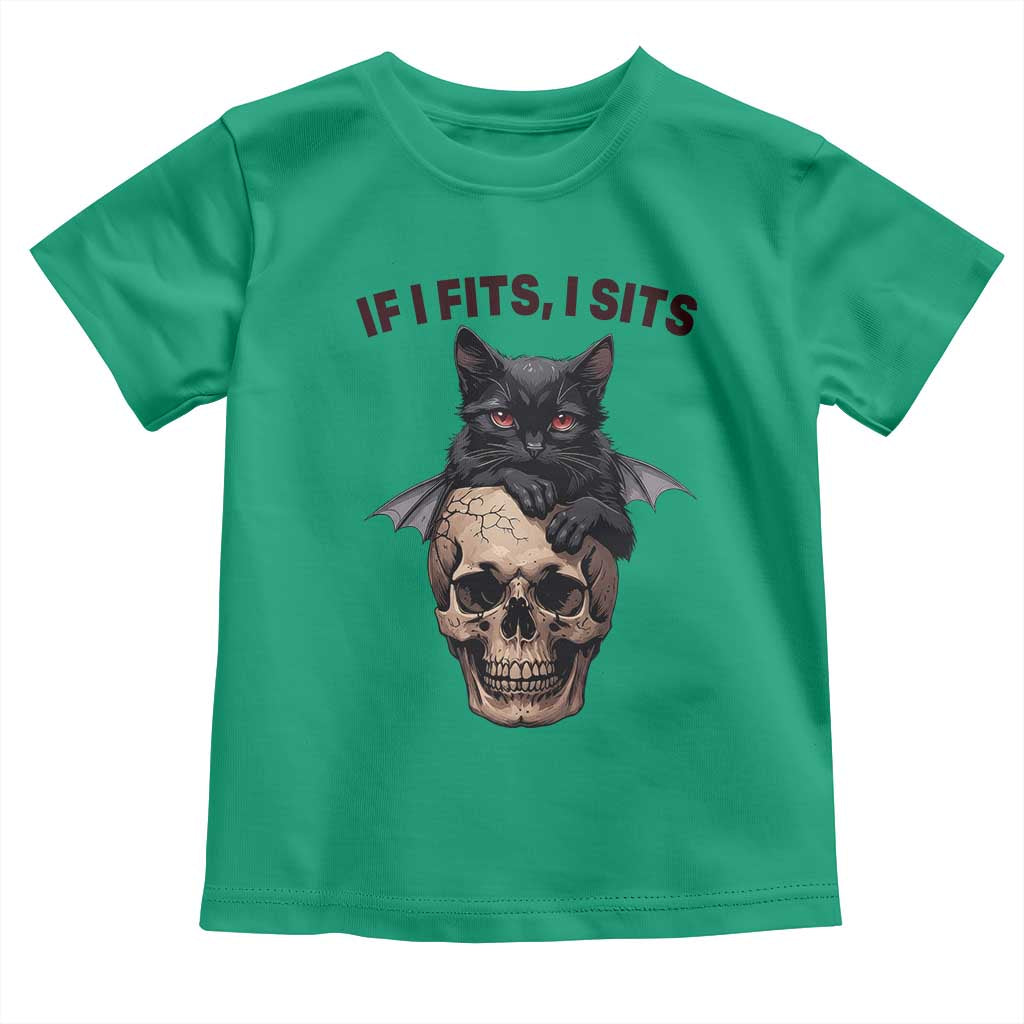 Gothic Cat Skull Graphic Toddler T Shirt If I Fits I Sits Creepy Cute Gift TS12 Irish Green Print Your Wear