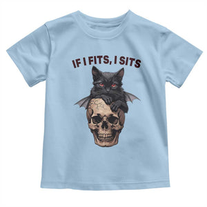 Gothic Cat Skull Graphic Toddler T Shirt If I Fits I Sits Creepy Cute Gift TS12 Light Blue Print Your Wear