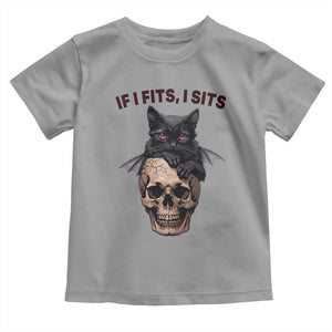 Gothic Cat Skull Graphic Toddler T Shirt If I Fits I Sits Creepy Cute Gift TS12 Sport Gray Print Your Wear