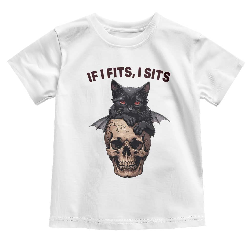 Gothic Cat Skull Graphic Toddler T Shirt If I Fits I Sits Creepy Cute Gift TS12 White Print Your Wear