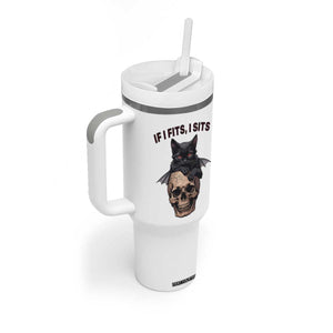 Gothic Cat Skull Graphic Tumbler With Handle If I Fits I Sits Creepy Cute Gift TS12 Print Your Wear