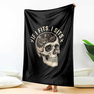 Funny Gothic Black Cat Skull Throw Blanket If I Fits I Sits TS12 Print Your Wear