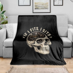 Funny Gothic Black Cat Skull Throw Blanket If I Fits I Sits TS12 Print Your Wear