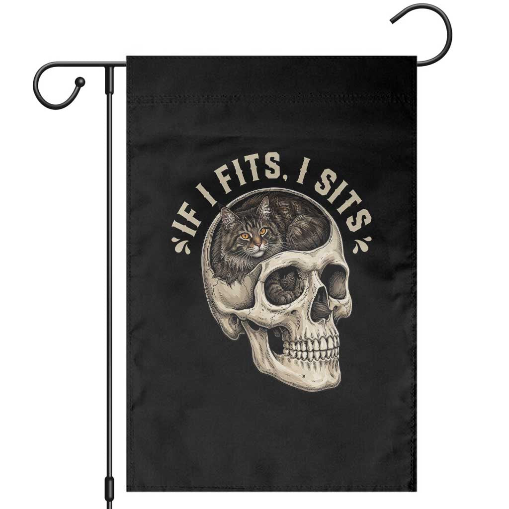 Funny Gothic Black Cat Skull Garden Flag If I Fits I Sits TS12 Black Print Your Wear