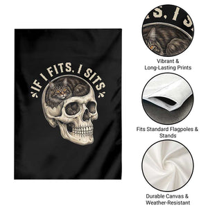 Funny Gothic Black Cat Skull Garden Flag If I Fits I Sits TS12 Print Your Wear