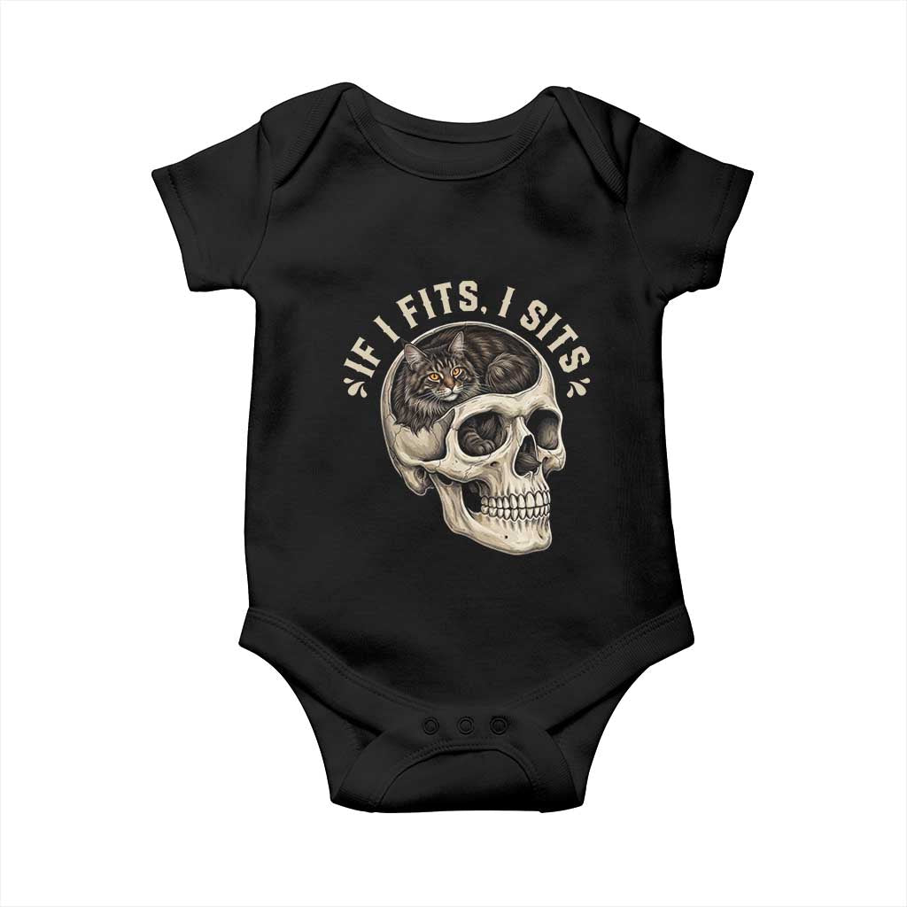 Funny Gothic Black Cat Skull Baby Onesie If I Fits I Sits TS12 Black Print Your Wear