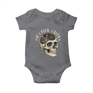 Funny Gothic Black Cat Skull Baby Onesie If I Fits I Sits TS12 Charcoal Print Your Wear