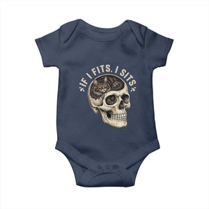 Funny Gothic Black Cat Skull Baby Onesie If I Fits I Sits TS12 Navy Print Your Wear