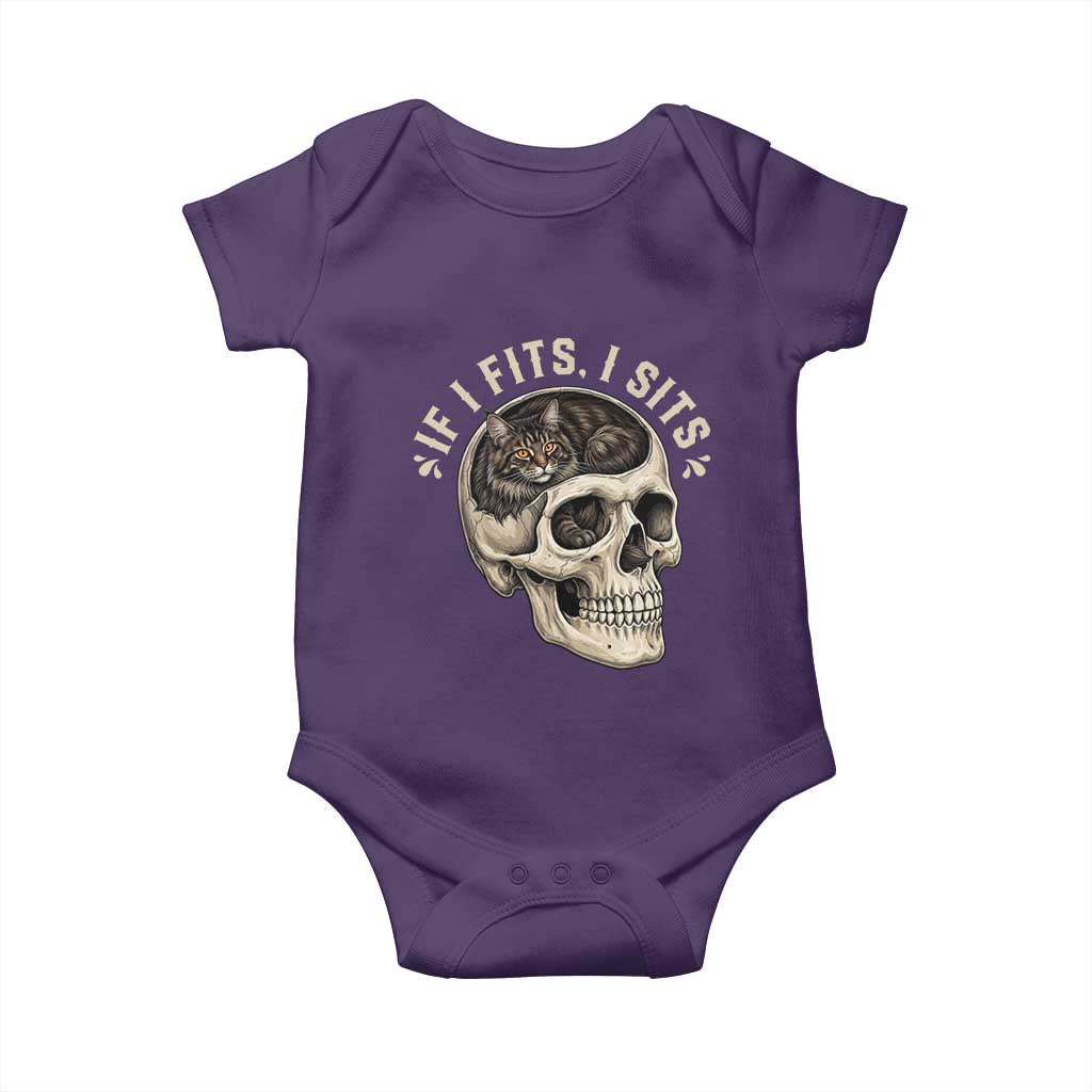 Funny Gothic Black Cat Skull Baby Onesie If I Fits I Sits TS12 Purple Print Your Wear