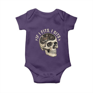 Funny Gothic Black Cat Skull Baby Onesie If I Fits I Sits TS12 Purple Print Your Wear